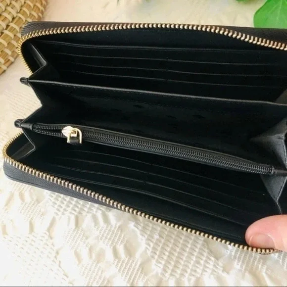 Kate Spade Black Continental Logo Wallet​​​​​​​ Pebble Leather NWT​